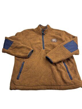 Hurley Mens XL Tan Sherpa Pullover Fleece Jacket With Blue Accents & Logo Patch
